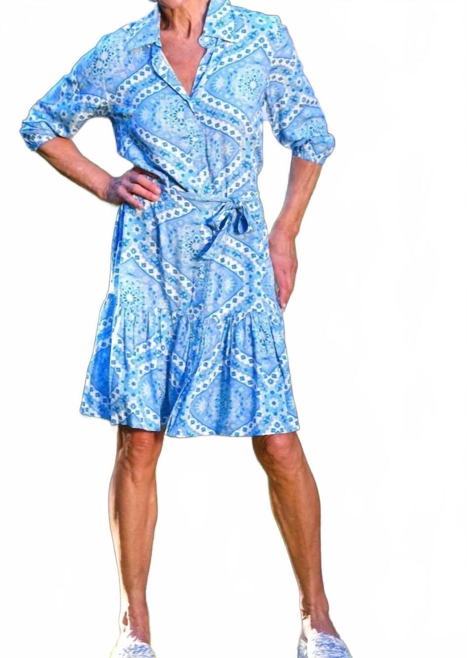 NEW WALKER & WADE coco dress in blue mosaic